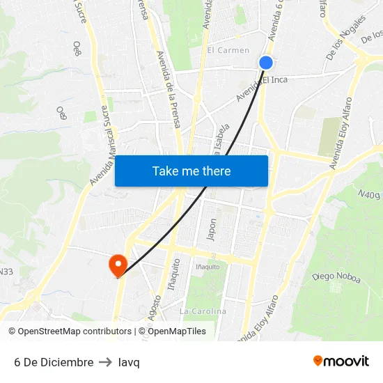 6 De Diciembre to Iavq map