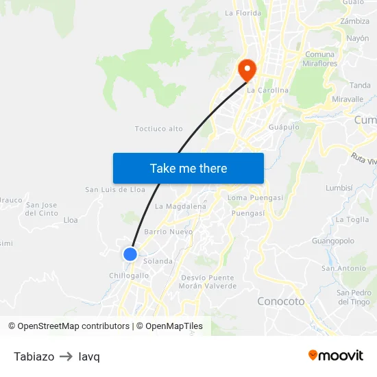 Tabiazo to Iavq map