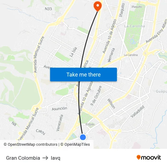 Gran Colombia to Iavq map