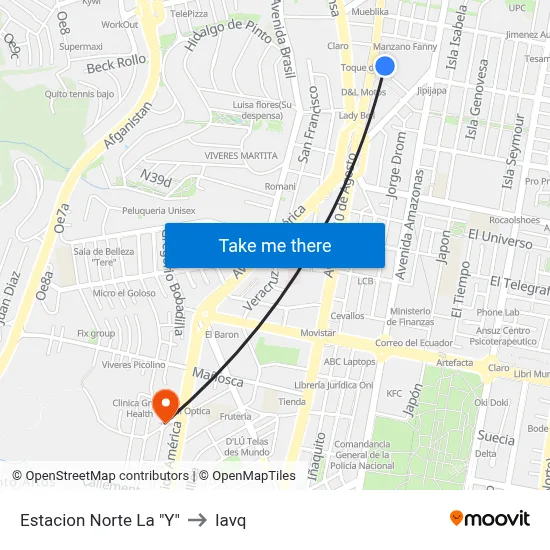 Estacion  Norte La "Y" to Iavq map