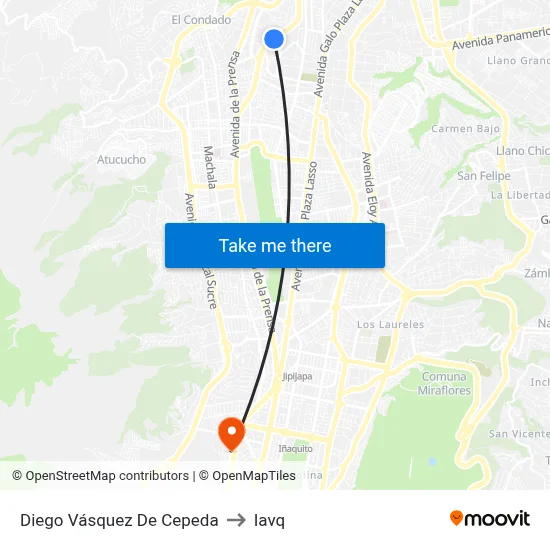 Diego Vásquez De Cepeda to Iavq map