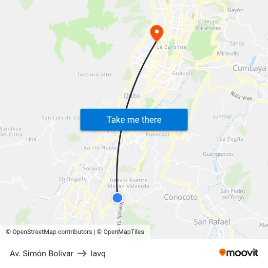 Av. Simón Bolivar to Iavq map