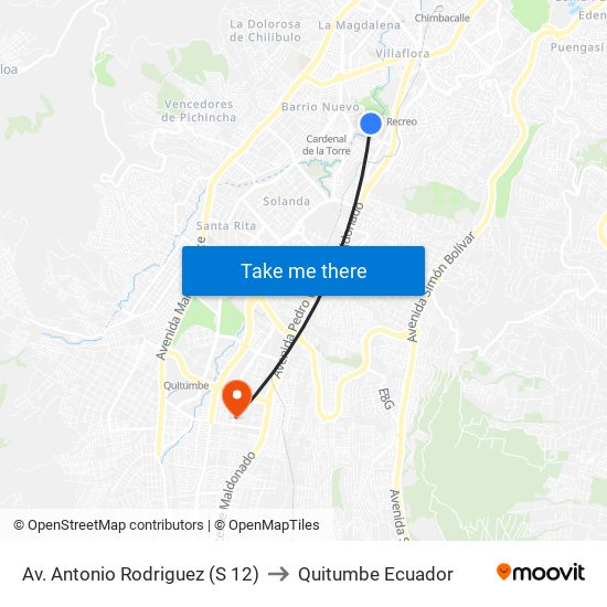 Av. Antonio Rodriguez  (S  12) to Quitumbe Ecuador map