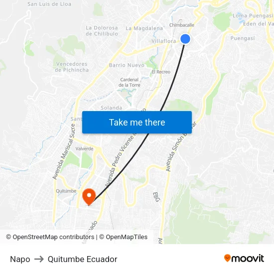 Napo to Quitumbe Ecuador map