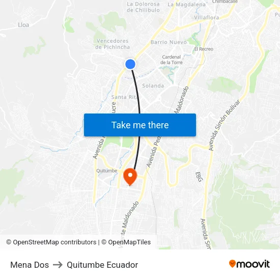 Mena Dos to Quitumbe Ecuador map