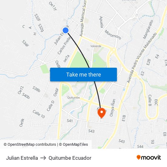 Julian Estrella to Quitumbe Ecuador map