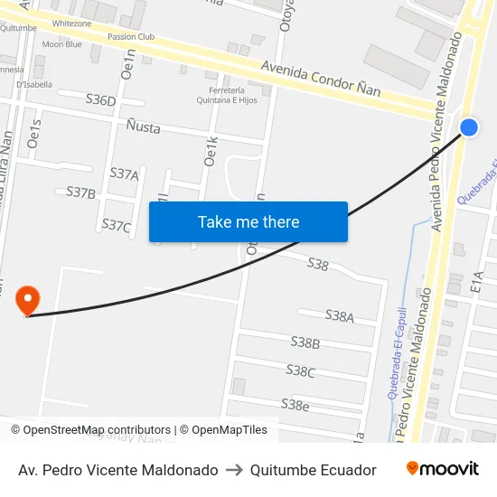 Av. Pedro Vicente Maldonado to Quitumbe Ecuador map