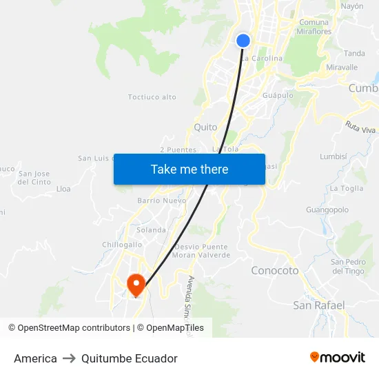 America to Quitumbe Ecuador map