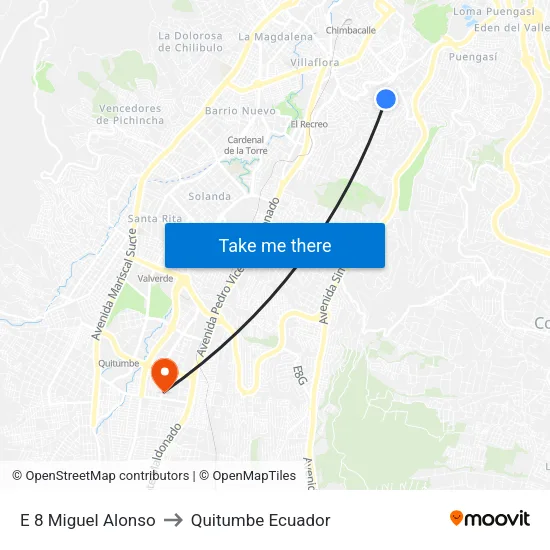E 8 Miguel Alonso to Quitumbe Ecuador map
