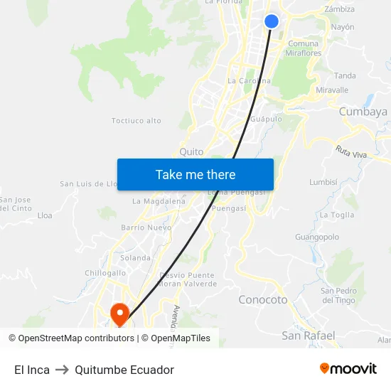 El Inca to Quitumbe Ecuador map