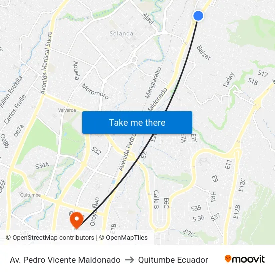 Av. Pedro Vicente Maldonado to Quitumbe Ecuador map
