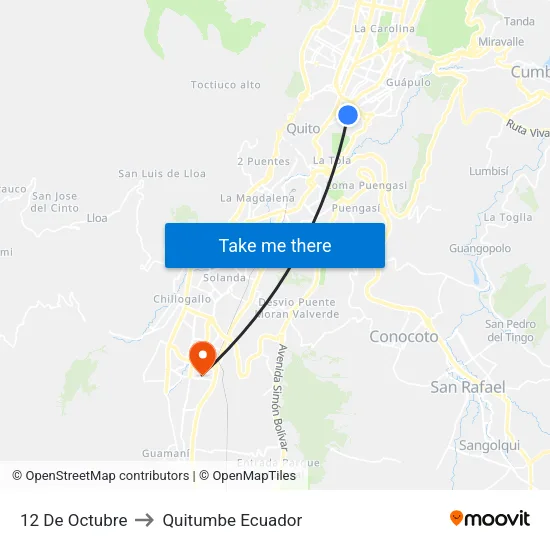 12 De Octubre to Quitumbe Ecuador map