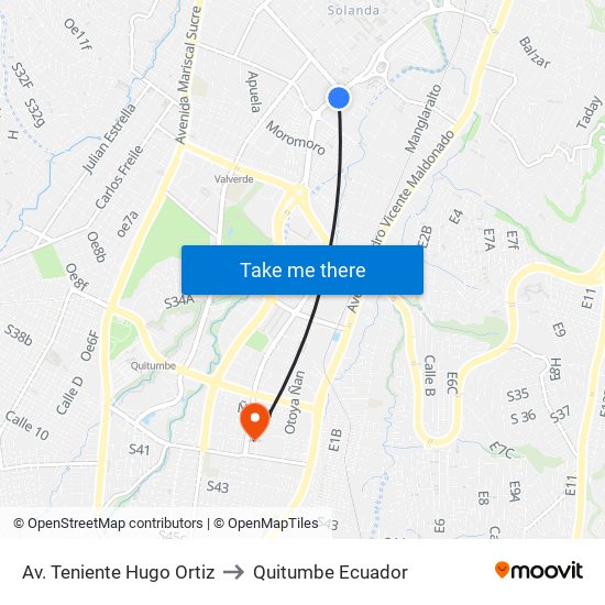 Av. Teniente Hugo Ortiz to Quitumbe Ecuador map