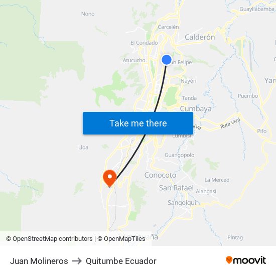 Juan Molineros to Quitumbe Ecuador map