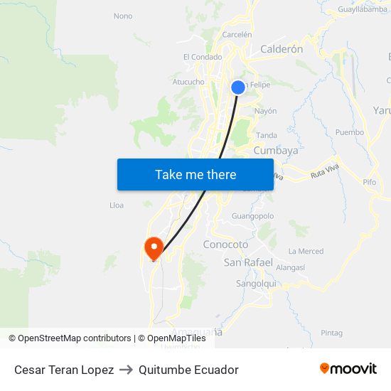 Cesar Teran Lopez to Quitumbe Ecuador map