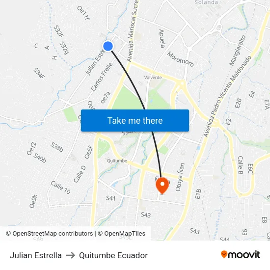 Julian Estrella to Quitumbe Ecuador map