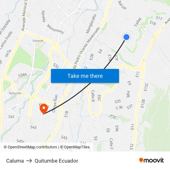 Caluma to Quitumbe Ecuador map