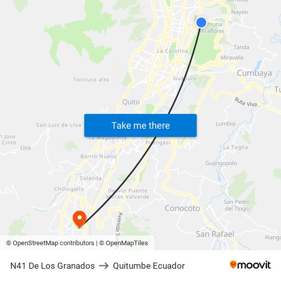 N41 De Los Granados to Quitumbe Ecuador map