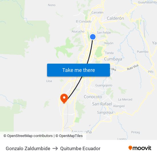 Gonzalo Zaldumbide to Quitumbe Ecuador map