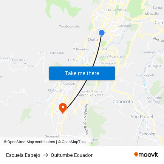 Escuela Espejo to Quitumbe Ecuador map