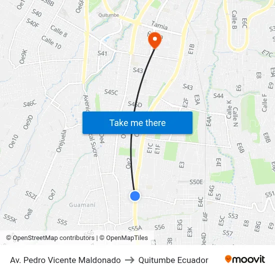 Av. Pedro Vicente Maldonado to Quitumbe Ecuador map