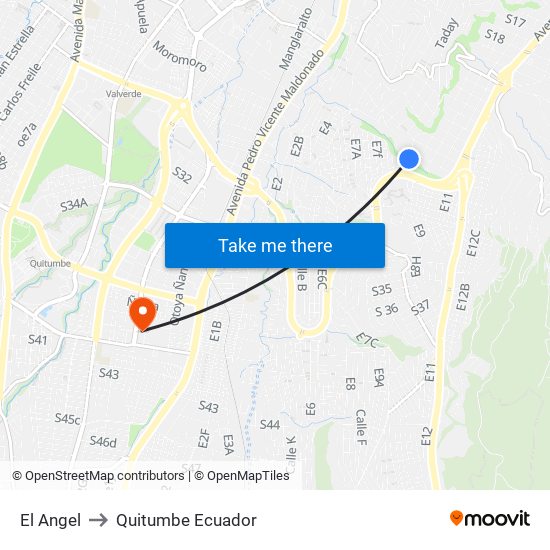 El Angel to Quitumbe Ecuador map