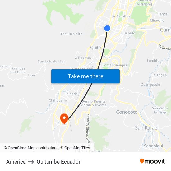 America to Quitumbe Ecuador map