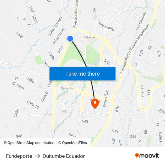 Fundeporte to Quitumbe Ecuador map