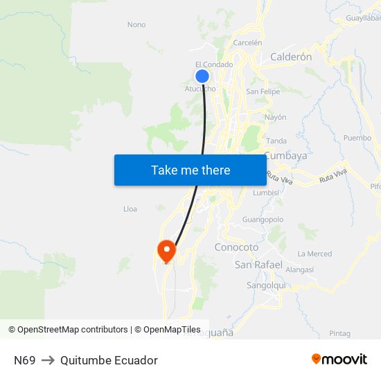 N69 to Quitumbe Ecuador map