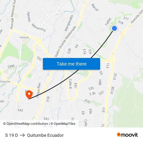 S 19 D to Quitumbe Ecuador map