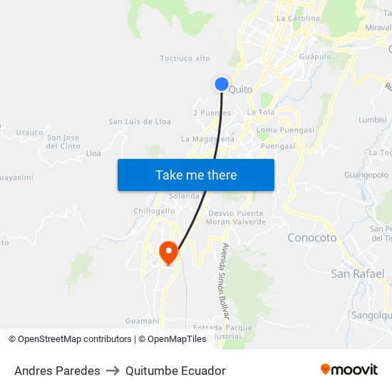 Andres Paredes to Quitumbe Ecuador map