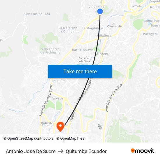 Antonio Jose De Sucre to Quitumbe Ecuador map