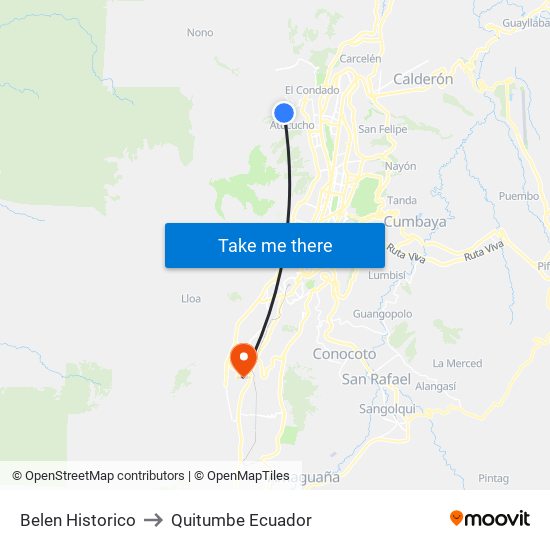 Belen Historico to Quitumbe Ecuador map