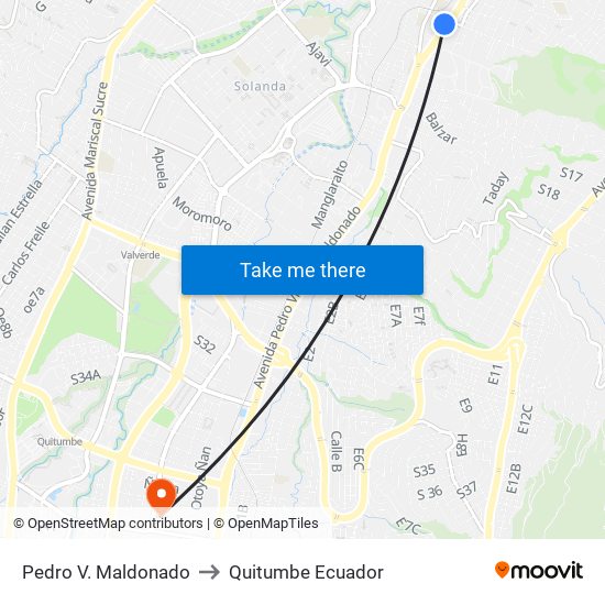 Pedro V. Maldonado to Quitumbe Ecuador map