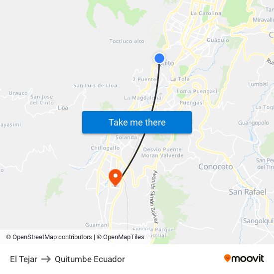 El Tejar to Quitumbe Ecuador map