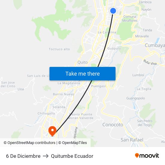 6 De Diciembre to Quitumbe Ecuador map