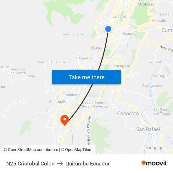 N25 Cristobal Colon to Quitumbe Ecuador map