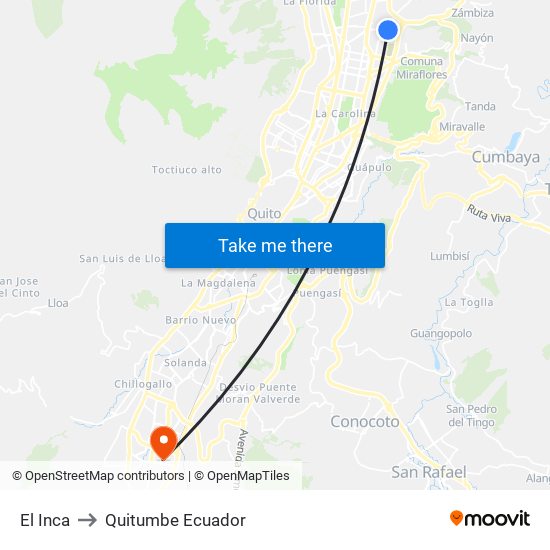 El Inca to Quitumbe Ecuador map