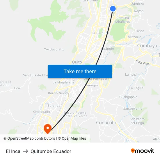 El Inca to Quitumbe Ecuador map