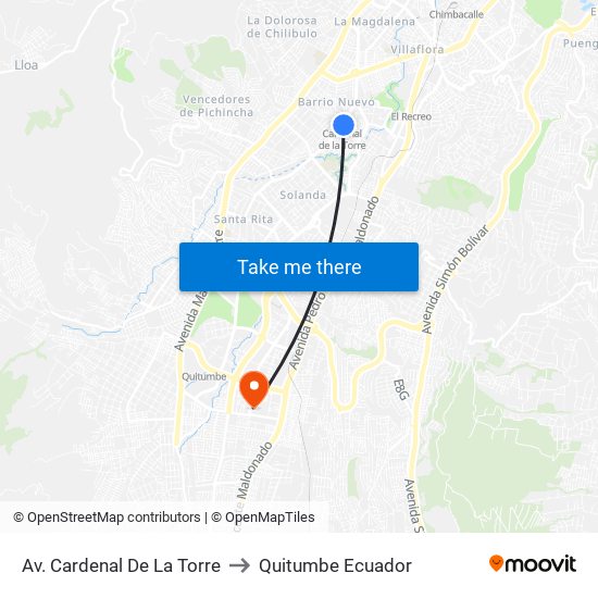 Av. Cardenal De La Torre to Quitumbe Ecuador map