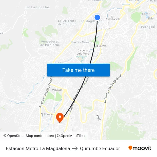 Estación Metro La Magdalena to Quitumbe Ecuador map