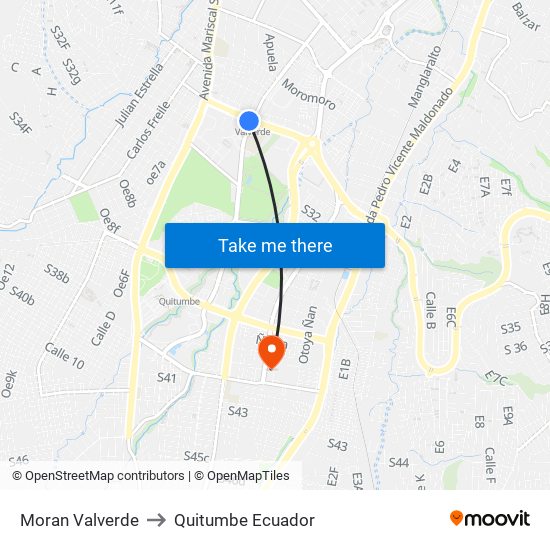 Moran Valverde to Quitumbe Ecuador map