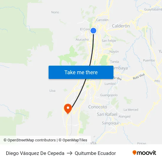 Diego Vásquez De Cepeda to Quitumbe Ecuador map
