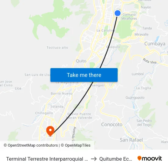 Terminal Terrestre Interparroquial Rio Coca to Quitumbe Ecuador map