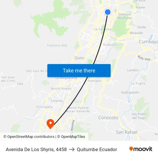 Avenida De Los Shyris, 4458 to Quitumbe Ecuador map