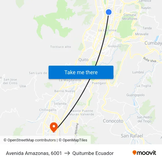 Avenida Amazonas, 6001 to Quitumbe Ecuador map