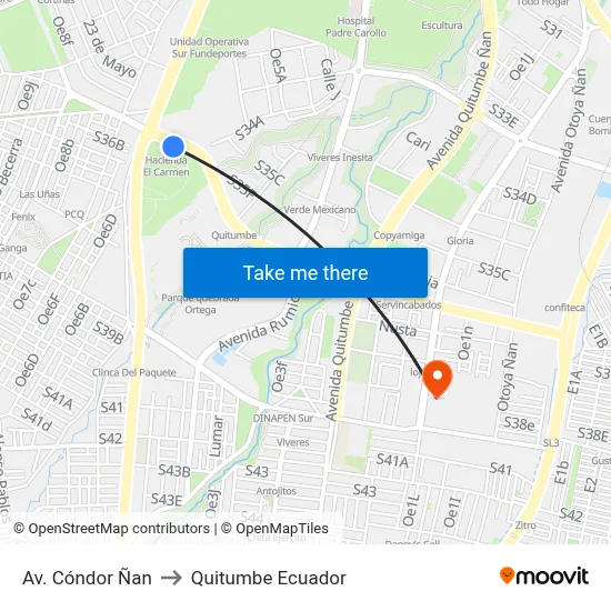 Av. Cóndor Ñan to Quitumbe Ecuador map
