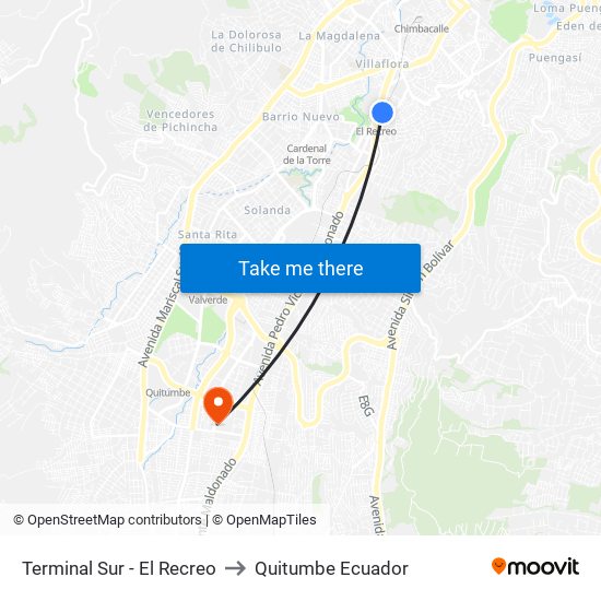 Terminal Sur - El Recreo to Quitumbe Ecuador map