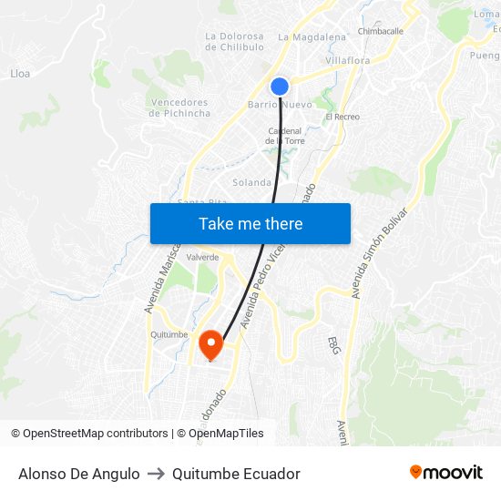 Alonso De Angulo to Quitumbe Ecuador map