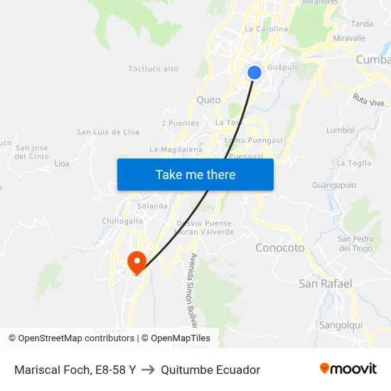 Mariscal Foch, E8-58 Y to Quitumbe Ecuador map